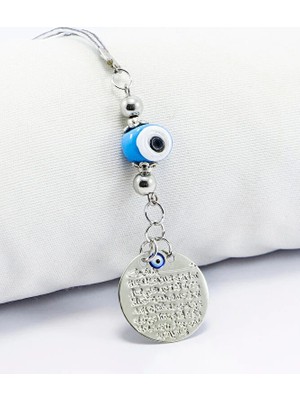 Biuti Minik Mavi Cam Danagözü Nazar Boncuğu Küçük Metal Ayetel Kürsi Araba Dikiz Ayna Süsü