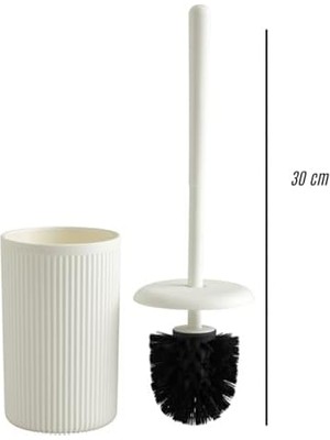 SÜS Beyaz-Siyah-Bej Çizgili Lüks Tuvalet Fırçası Seti – 30 cm Uzunluk | Modern, Şık ve Dayanıklı Banyo Aksesuarı | Kaymaz, Hijyenik Tasarım (Beyaz)