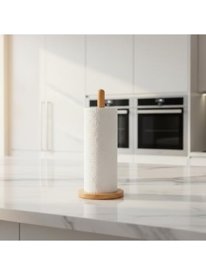 SÜS Doğal Bambu Ahşap Kağıt Havluluk, Yuvarlak Tabanlı Tezgah Üstü Dikey Havlu Standı, Mutfak ve Banyo Için Dekoratif Peçetelik Organizer