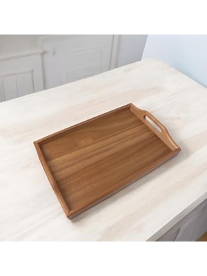 SÜS Akasya Ağacından Dikdörtgen Sunum Tepsi, Ahşap Çay, Kahve ve Servis Tepsisi (33X22X5CM)