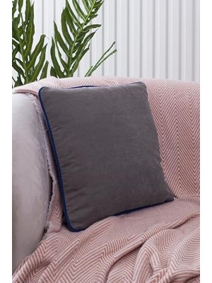 SÜS Renk Seçenekli Lacivert Biyeli Gri Kırlent Kılıfı Dekoratif Düz Sade Panoroma Panbiy Gri Lacivert 30X50