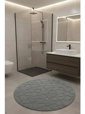 Çelebihome Gri Pamuk Banyo Paspası Makinede Yıkanabilir Kaymaz Taban Su Emici Yuvarlak Banyo Paspası