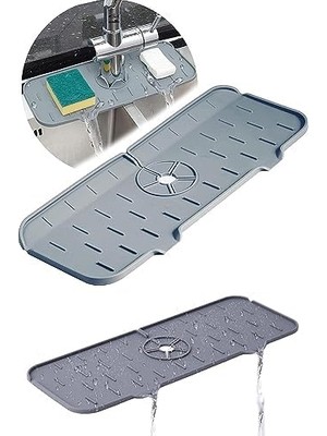 SÜS Musluk Emici Mat, Silikon Katlanabilir Musluk Sıçrama Koruması Lavabo Damlama Matı Su Tutucu Lavabo Matı Kurutma Matı Mutfak ve Banyo Için Lavabo Aksesuarları (Gri)