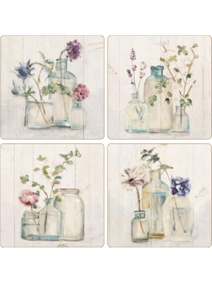 SÜS Coasterstone "birch'te Çiçek" Emici Bardak Altlığı (4'lü Set), 10,16 Cm, Çok Renkli