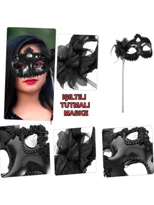 LuxeGem Siyah Işıltılı Tutmalı Fotoğraf Çekimi Maskesi 18X29 cm