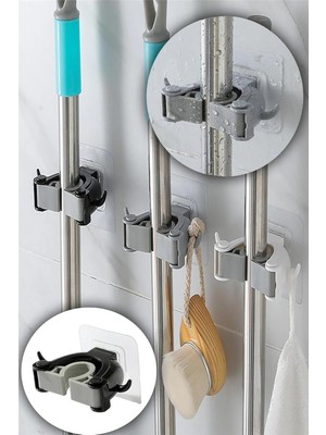 SÜS Paspas Süpürge Fırça ve Mop Askısı Sap Tutucu Mutfak ve Banyo Askısı (Üçlü) (3)(NKS130-3)