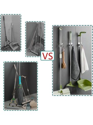SÜS Yapışkanlı Paslanmaz Çelik Süpürge ve Paspas Tutucu 304 Kalite Çelik Mop Tutucu, Delme Gerektirmez, Duvar Tipi Organizer Askı Kancası, Kaymaz Silikon Tutuş, Banyo, Mutfak, Bahçe, Garaj Için