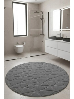 Çelebihome Gri Pamuk Banyo Paspası Makinede Yıkanabilir Kaymaz Taban Su Emici Yuvarlak Banyo Paspası