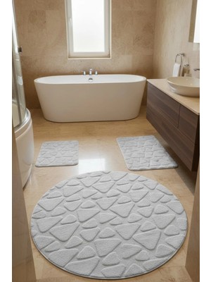 Çelebihome Beyaz Pamuk Banyo Paspası Makinede Yıkanabilir Kaymaz Taban Su Emici 3'lü Takım Banyo Paspası