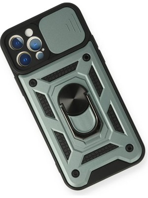 Newface iPhone 12 Pro Kılıf Pars Lens Yüzüklü Silikon - Yeşil