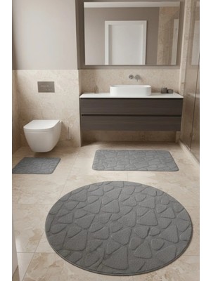 Çelebihome Gri Pamuk Banyo Paspası Makinede Yıkanabilir Kaymaz Taban Su Emici 3'lü Takım Banyo Paspası