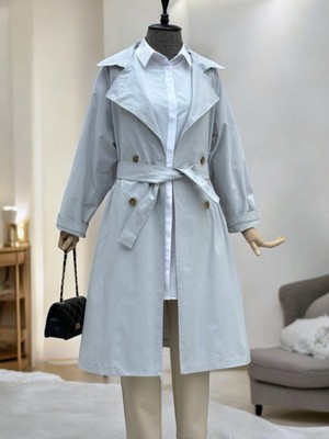 Modamorfo Bolero Detaylı Kemerli Araboy Trençkot -Açık Gri