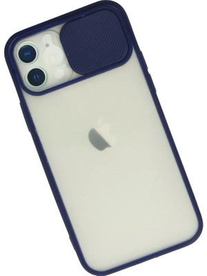 Newface iPhone 12 Kılıf Palm Buzlu Kamera Sürgülü Silikon - Lacivert