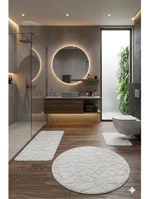 Çelebihome Beyaz Pamuk Banyo Paspası Makinede Yıkanabilir Kaymaz Taban Su Emici 3'lü Takım Banyo Paspası