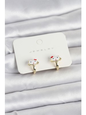 Skygo Gold Renk Kedi Model Mineli Çocuk Küpe - TJ-BKP11719