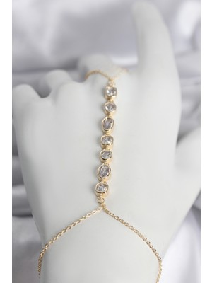 Skygo Pirinç Gold Renk Sıralı Zirkon Taşlı Kadın Şahmeran - TJ-SN757