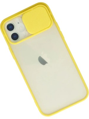 Newface iPhone 12 Kılıf Palm Buzlu Kamera Sürgülü Silikon - Sarı