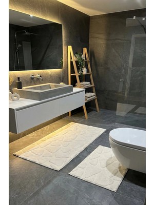 Çelebihome Beyaz Pamuk Banyo Paspası Makinede Yıkanabilir Kaymaz Taban Su Emici 2'li Takım Banyo Paspası