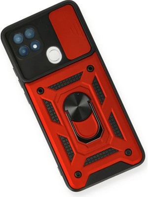 Newface Oppo A15 Kılıf Pars Lens Yüzüklü Silikon - Kırmızı