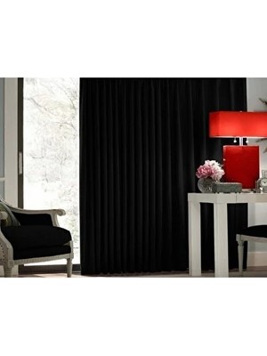 Taç Siyah Blackout Karartma Işık Geçirmez Saten Perde Düz Dikim Kornişli