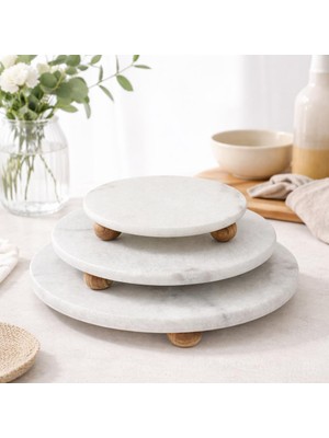 Parla Beyaz Ayaklı Mermer Sunumluk Küçük Boy