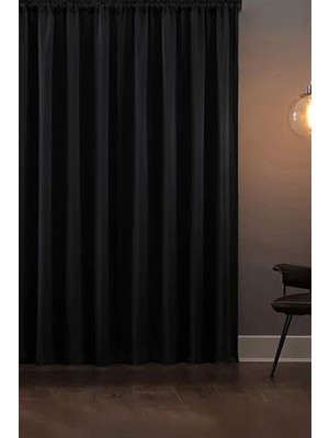 Taç Siyah Karartma Blackout Işık Geçirmez Saten Perde Düz Dikim Kornişli