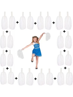 12 Çift ( 24 Adet ) Beyaz Renk 23 Nisan 19 Mayıs 29 Ekim Okul Gösteri Ponponları