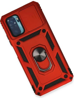 Newface Xiaomi Redmi Note 10 Kılıf Pars Lens Yüzüklü Silikon - Kırmızı