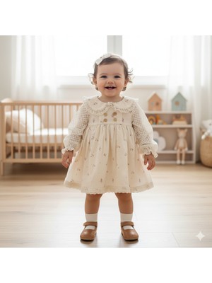 Wondress Kız Bebek Bebe Yaka Müslin Elbise