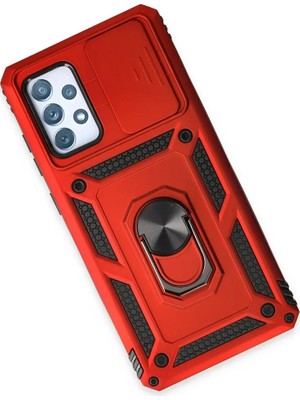 Newface Samsung Galaxy A72 Kılıf Pars Lens Yüzüklü Silikon - Kırmızı