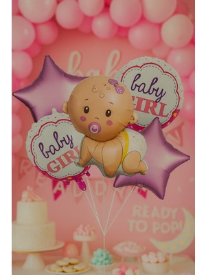 Eng Parti Dünyası Baby Girl 5’li Folyo Balon Seti Bebek Doğum Baby Shower Parti Süsü Helyum Uyumlu | Eng-29 |