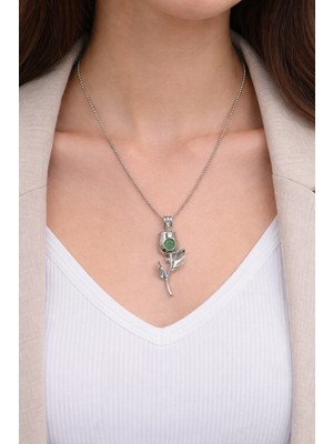 Herşey Nota Karanlıkta Parlayan Gül Kolye Gümüş Renk Zincir Unisex Metal Aksesuar
