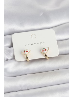 Skygo Pirinç Gold Renk Mineli Kalp Kiraz Model Çocuk Küpe - TJ-BKP11718