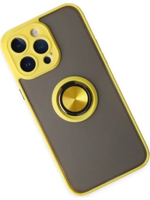 Newface iPhone 14 Pro Max Kılıf Montreal Yüzüklü Silikon Kapak - Sarı
