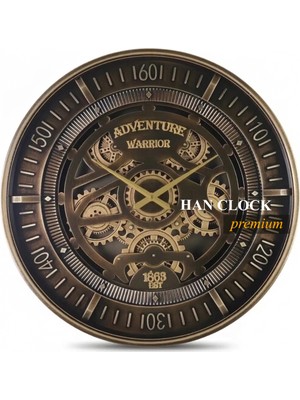 Han Clock Adventure Varrior Metal Çarklı Duvar Saati (Kahve-Altın)