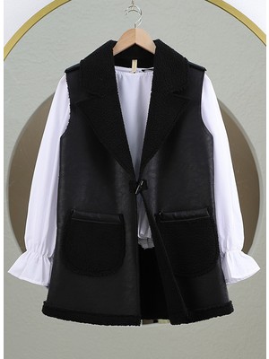 Modamorfo Içi Kuzu Peluş Çift Cepli Yelek -Siyah
