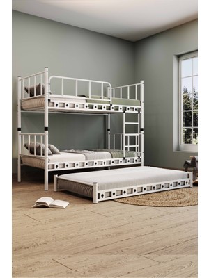 Missidea Zambak Ayrılabilir & Yavrulu Çok Fonksiyonlu Metal Ranza Beyaz 90X190 cm