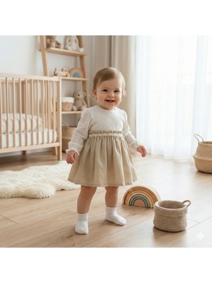 Wondress Kız Bebek Keten Dantelli Kombin Elbise