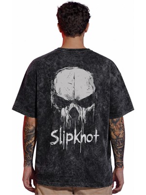 Sevbano Tasarım Slipknot Rock Metal Müzik Grubu Sırt Baskılı Unisex Oversize Vintage Yıkamalı Tişört
