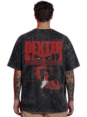 Sevbano Tasarım Dexter Dizi Sırt Baskılı Unisex Oversize Vintage Yıkamalı Tişört