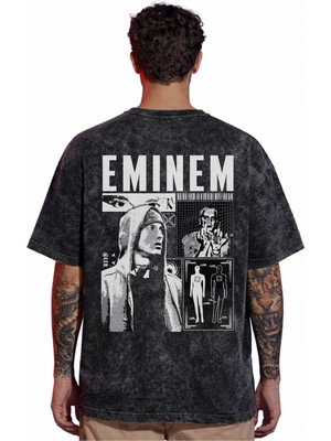 Sevbano Tasarım Eminem Rapper Şarkıcı Sırt Baskılı Unisex Oversize Vintage Yıkamalı Tişört