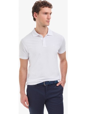 Pierre Cardin Erkek Beyaz Slim Fit %100 Pamuk Kıvrılmaz Polo Yaka Basic Tişört 50325323-VR013