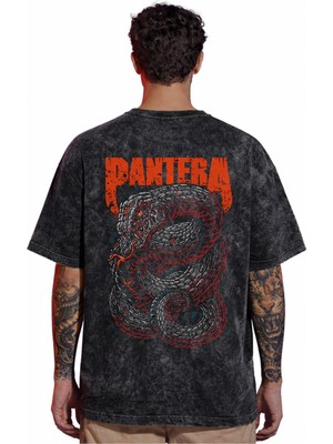 Sevbano Tasarım Pantera Rock Metal Müzik Grubu Sırt Baskılı Unisex Oversize Vintage Yıkamalı Tişört