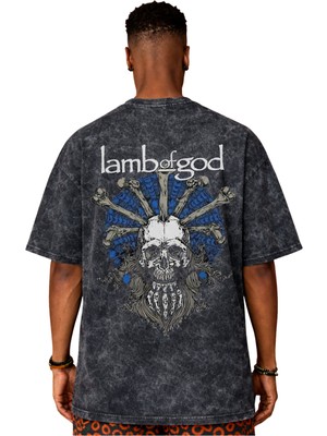 Sevbano Tasarım Lamb Of God Rock Metal Müzik Grubu Sırt Baskılı Unisex Oversize Vintage Yıkamalı Tişört