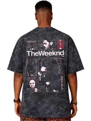Sevbano Tasarım The Weeknd Rapper Şarkıcı Sırt Baskılı Unisex Oversize Vintage Yıkamalı Tişört