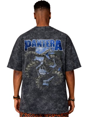 Sevbano Tasarım Pantera Rock Metal Müzik Grubu Sırt Baskılı Unisex Oversize Vintage Yıkamalı Tişört