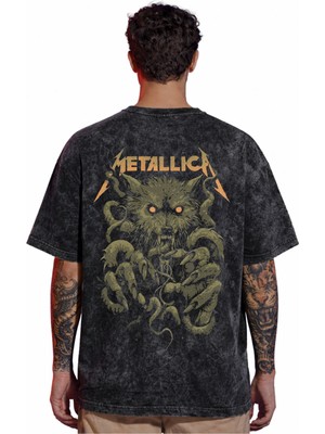 Sevbano Tasarım Metallica Rock Metal Müzik Grubu Sırt Baskılı Unisex Oversize Vintage Yıkamalı Tişört