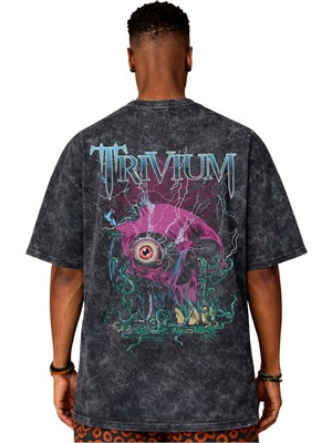 Sevbano Tasarım Trivium Rock Metal Müzik Grubu Sırt Baskılı Unisex Oversize Vintage Yıkamalı Tişört