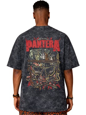 Sevbano Tasarım Pantera Rock Metal Müzik Grubu Sırt Baskılı Unisex Oversize Vintage Yıkamalı Tişört
