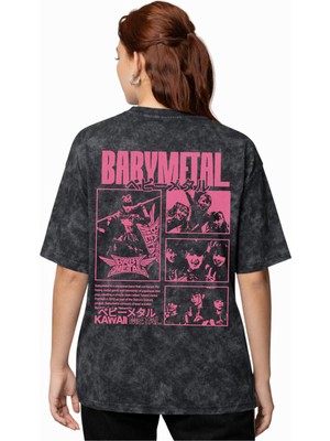Sevbano Tasarım Babymetal Rock Metal Müzik Grubu Sırt Baskılı Unisex Oversize Vintage Yıkamalı Tişört